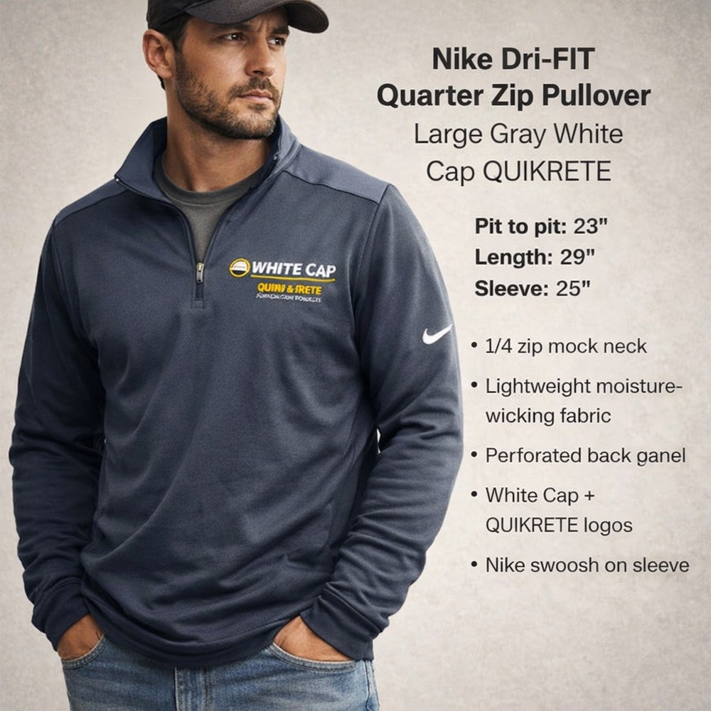 Nike Dri-FIT Quarter Zip Pullover Mens Large Gray White Cap Mock Neck Gorpcore‎